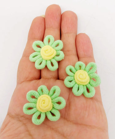 Green and Yellow Floral Applique, Flower Motifs x 5